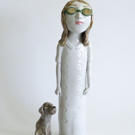 Erin in White Dress and her Puppy