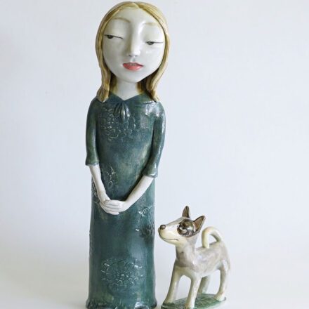 Gracie in Blue Dress and her Dog