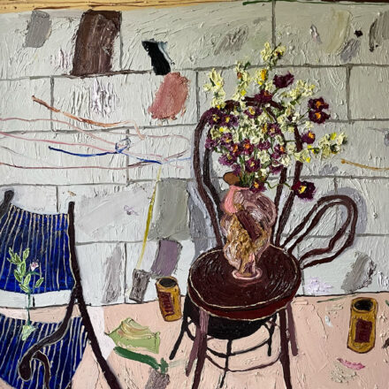 Bentwood Flower Pot Against Grey Blocks